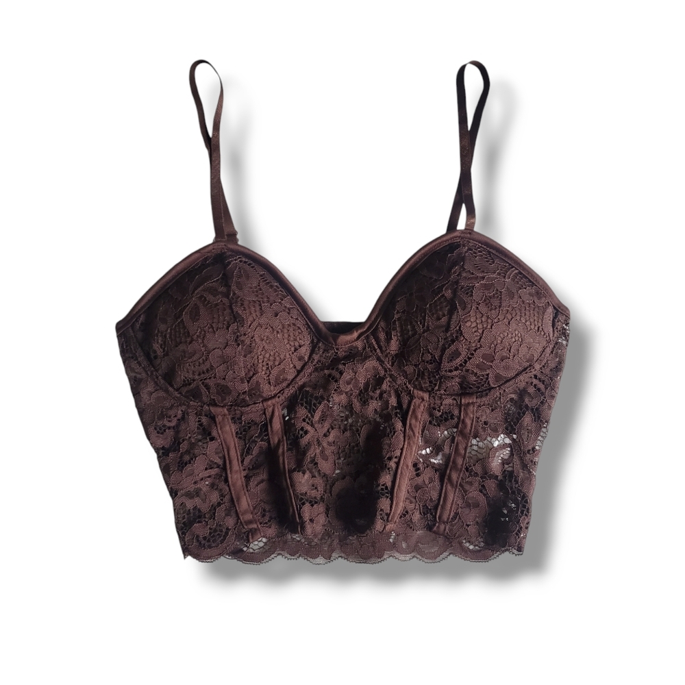 NWT Lace Floral Padded Bralette Bustier Style Crop Top